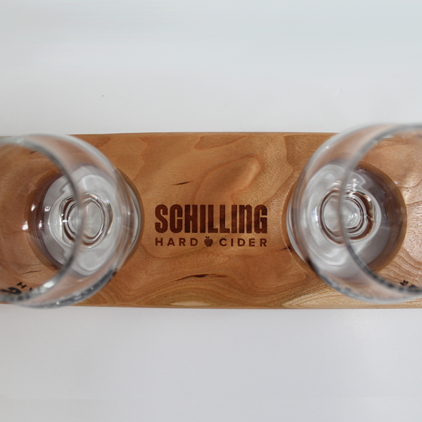 Schilling Wooden Flight Board - Glassware Included