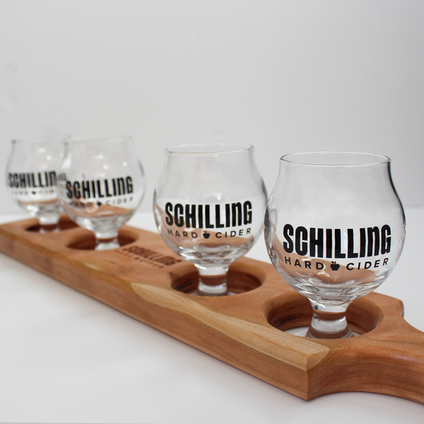 Schilling Wooden Flight Board - Glassware Included