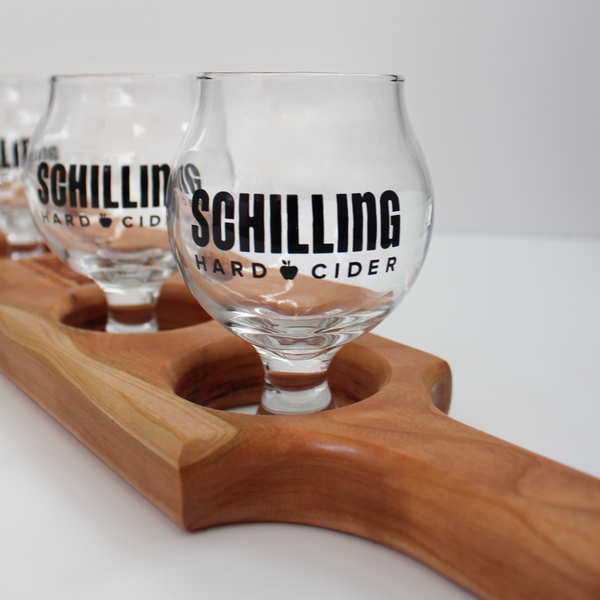 Schilling Wooden Flight Board - Glassware Included